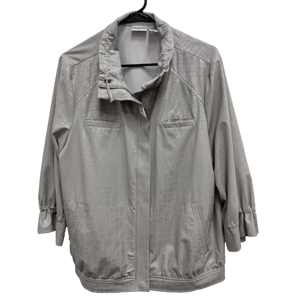 Zenergy By Chicos Womens Windbreaker Jacket‎ Large Silver Animal Print Outdoor